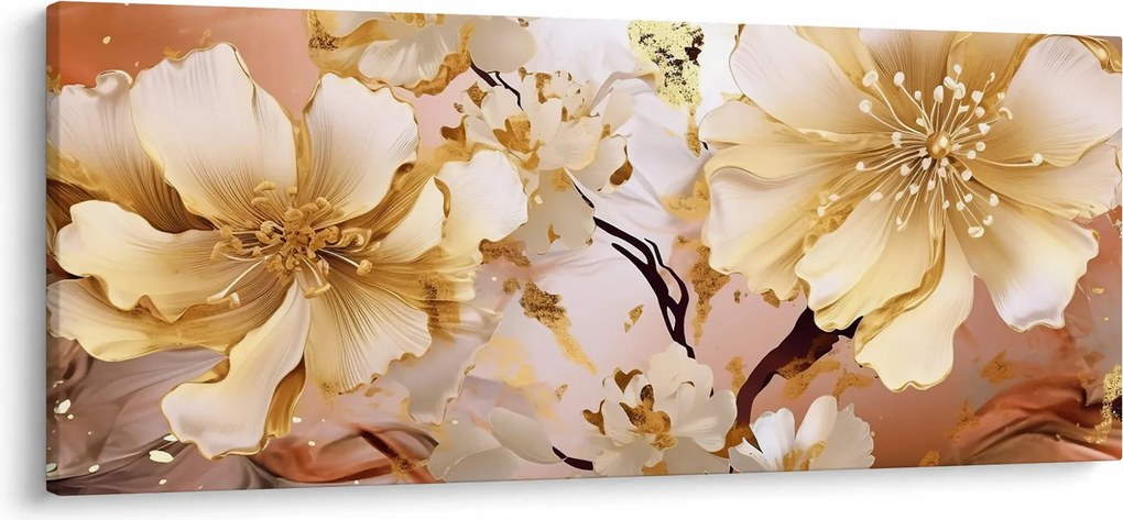 Obraz - Zlaté kvety (120x50 cm)