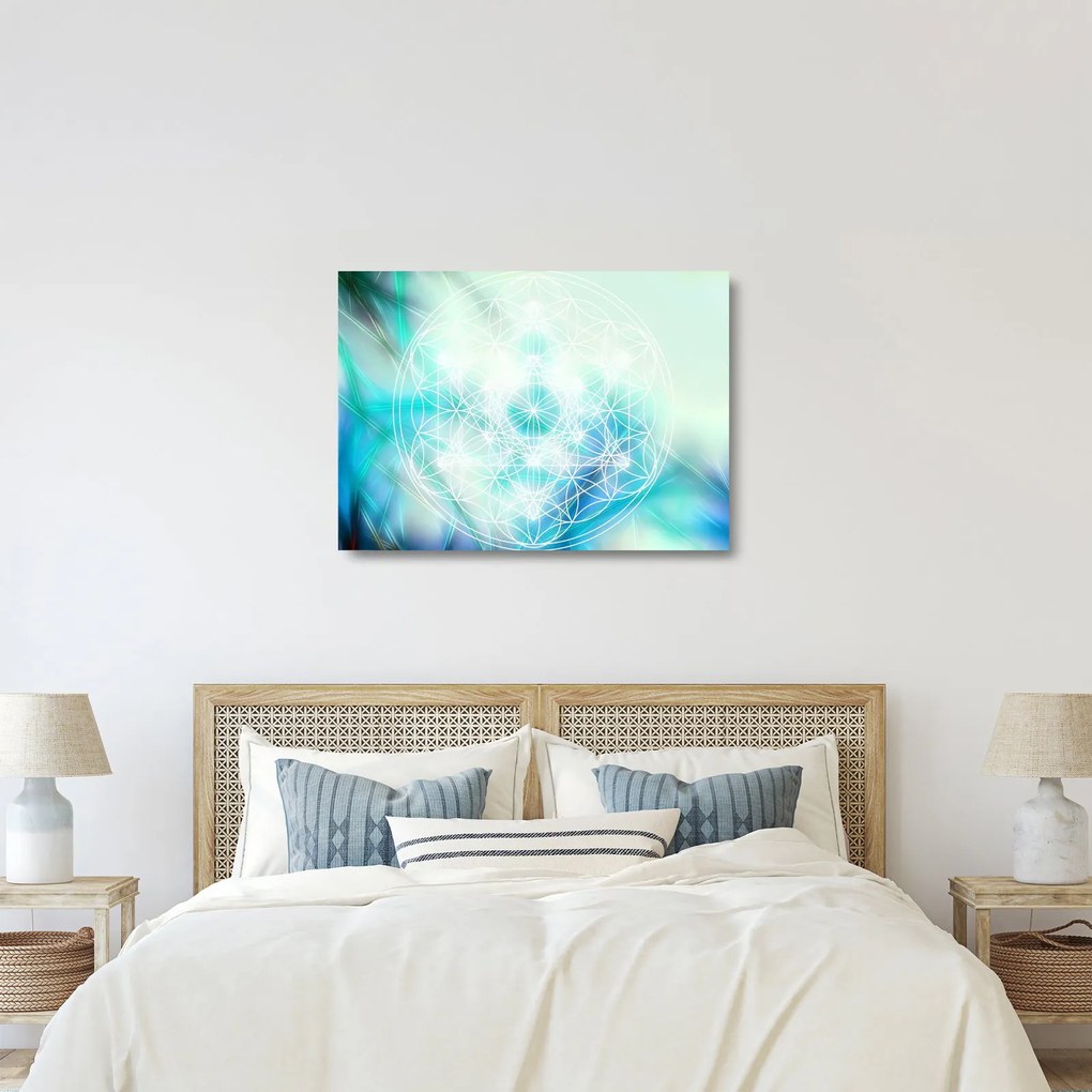 Sklenený obraz - Merkaba v tyrkysovom pozadí (70x50 cm)