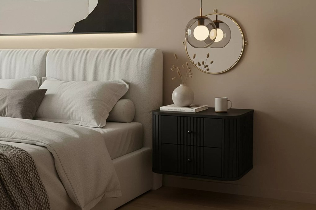 Nočné stolíky na stenu Vespera 56 cm - 2 ks - čierna