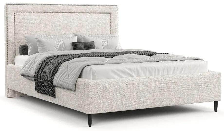 Krémová čalúnená dvojlôžková posteľ s úložným priestorom s roštom 160x200 cm Baleine – Maison de Rêve