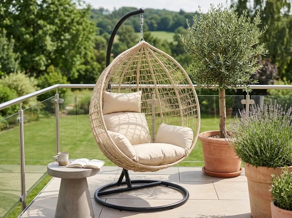 Závesné kreslo KOKON so stojanom, béžové