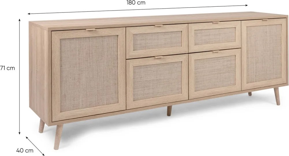 Široká komoda so zásuvkami Bali, dub sonoma/výplet