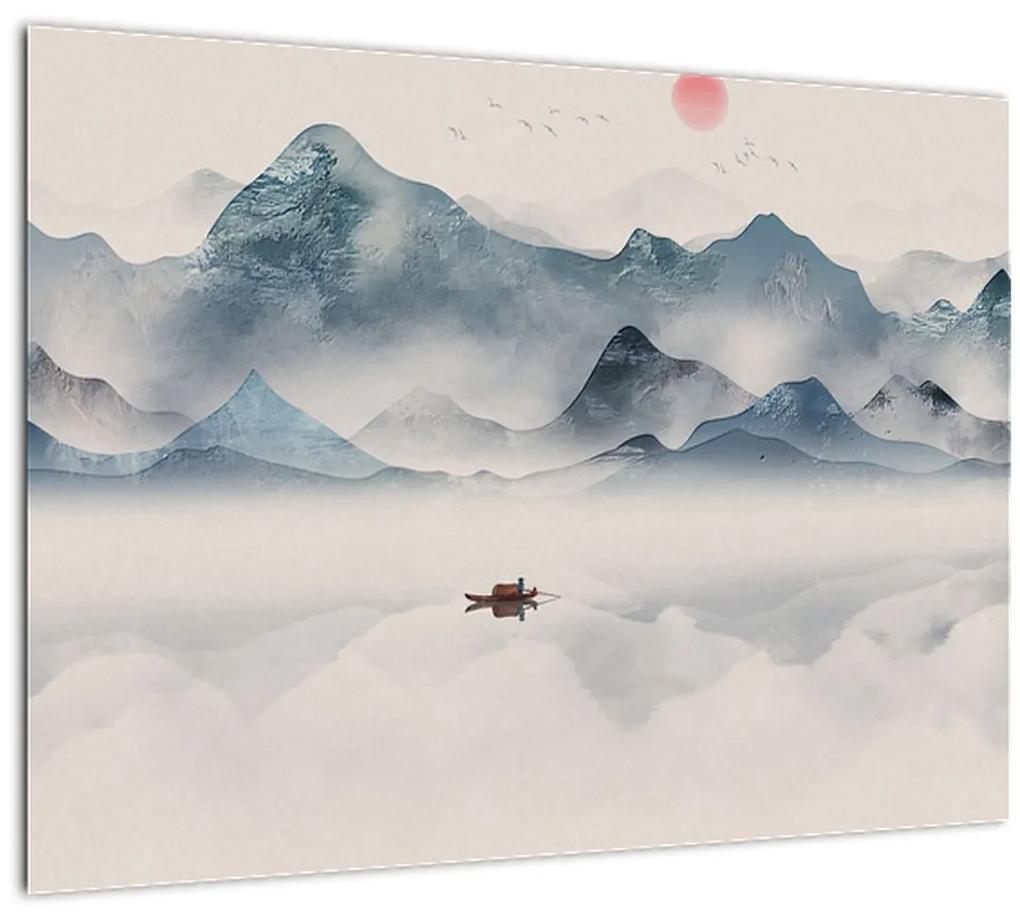Sklenený obraz - Údolie modrých hôr (70x50 cm)
