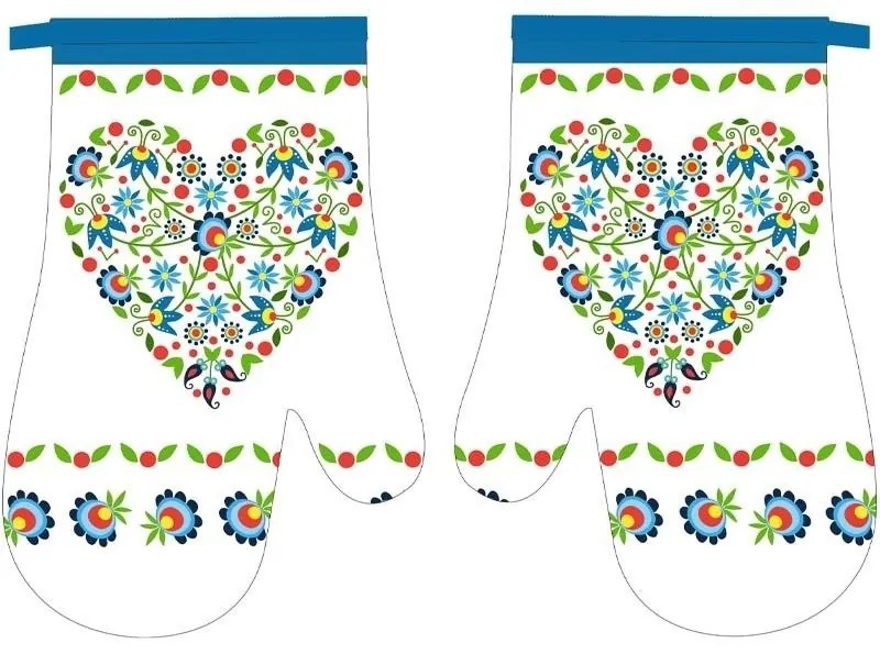 B-1 FOLK BLUE HEART sada chňapka so zásterou