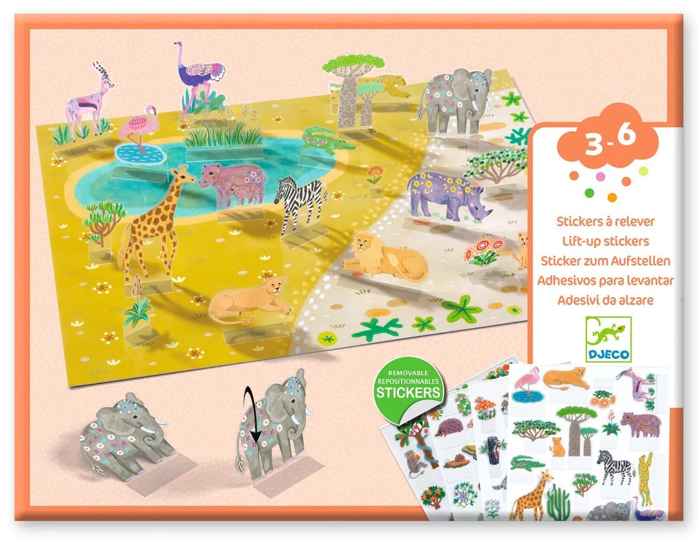Kreatívna súprava so zdvíhacími samolepkami – 3D scény – zvieratá