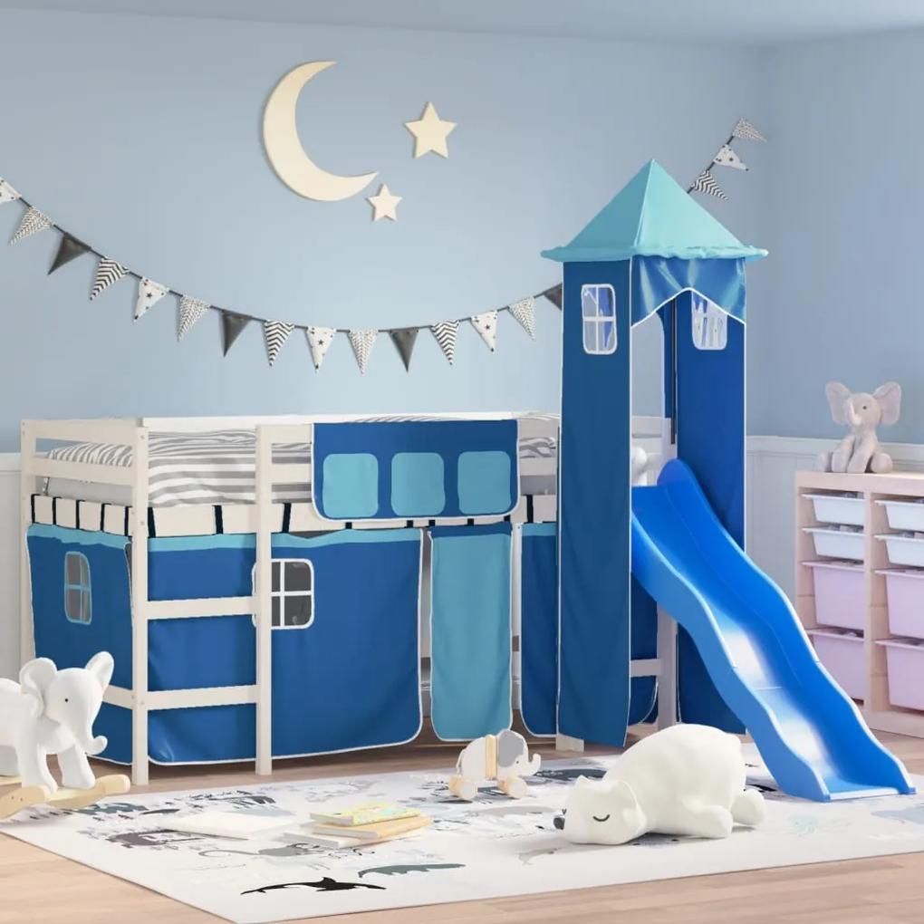 Detská vyvýšená posteľ veža modrá 90x190 cm masívna borovica 3207085