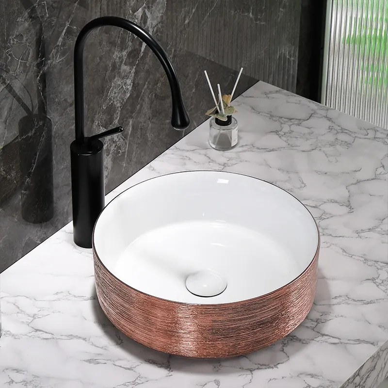 BPS-koupelny Keramické umývadlo na dosku HYD-LA-P-GL-360 36x36 cm, biele/ružové zlato