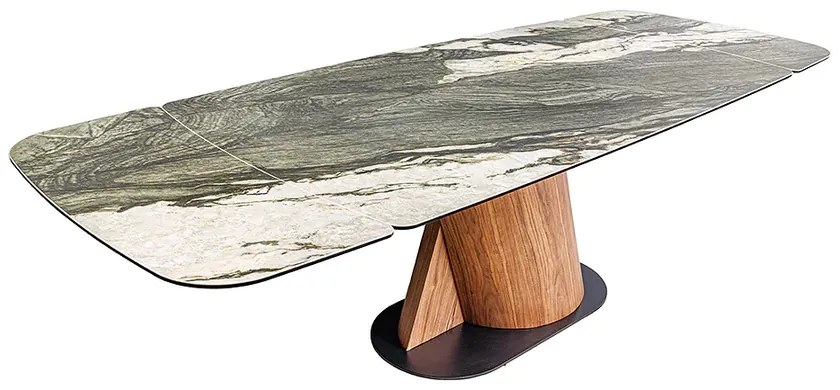 Jedálenský stôl ELEMENTS 180-260 cm rozkladací orechový rám s keramickou doskou, taupe sivý mramorový vzhľad