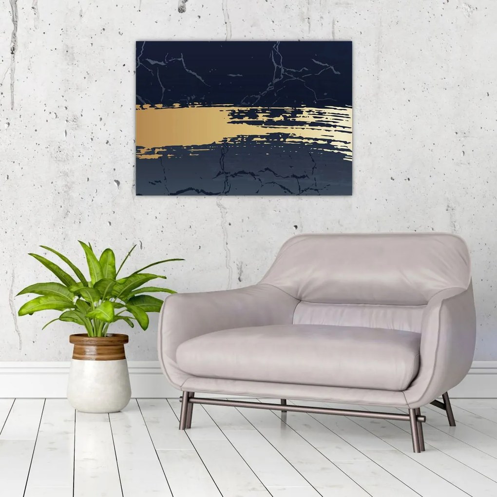 Obraz - Modrá a zlatá abstrakcia N⁰2 (70x50 cm)