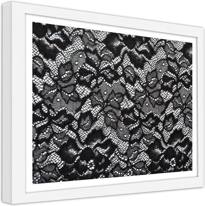 CARO Obraz v ráme - Lace With A Pattern In Flowers Biela 40x30 cm