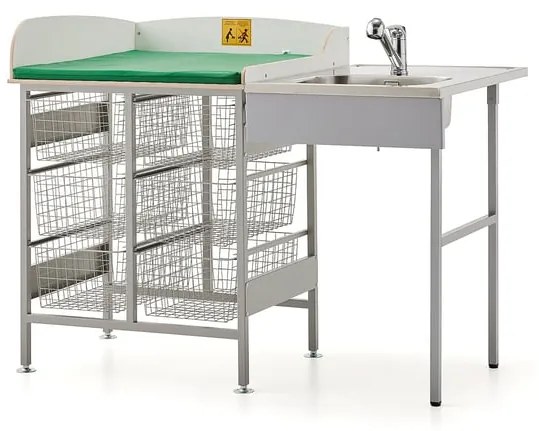 Prebaľovací pult s úložným priestorom NEIL, umývadlo vpravo, 1400x800 mm