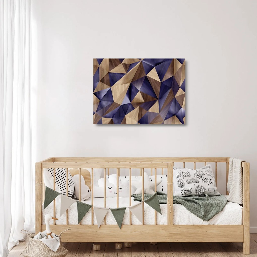 Sklenený obraz - 3D drevené trojuholníky (70x50 cm)