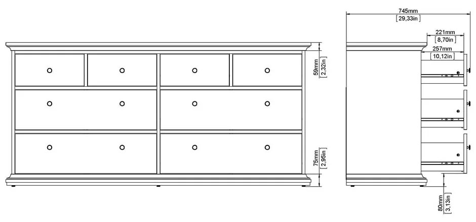 Sivá nízka komoda 183x87 cm Paris – Tvilum