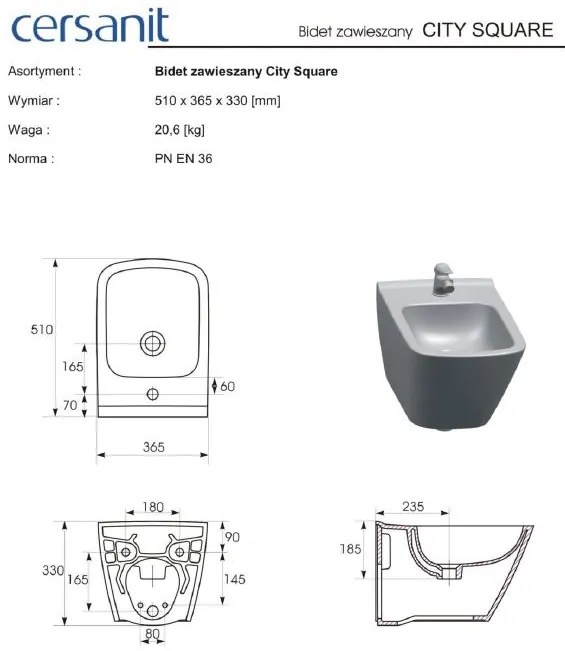 Cersanit City Square - závesný wc bidet , K35-045