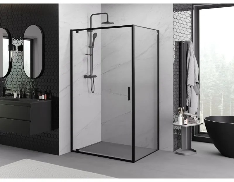 Mexen Exo, sprchovací kút s krídlovými dverami 70 x 100 cm, 6mm číre sklo, čierny profil, 8181-070-100-70-00