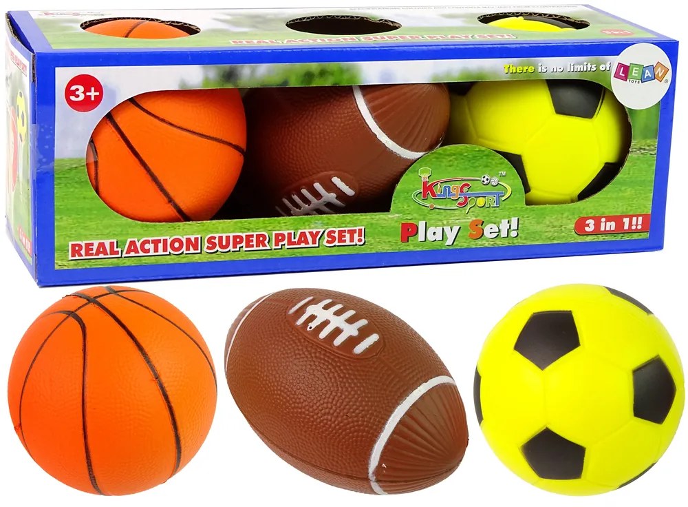 LEAN TOYS Sada mäkkých športových loptičiek 3v1