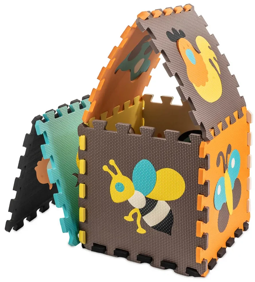 KIK Penová podložka na puzzle pre deti 9 el. farebné zvieratká 85cm x 85cm x 1cm
