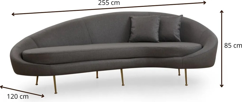 Třímístná pohovka Eses 255 cm tmavě šedá pravá