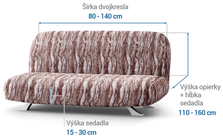 Bielastické poťahy OCEANO NOVÉ hnedo-vínové dvojkreslo s drevenými rúčkami (š. 80 -140 cm)