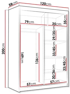 Šatníková skriňa s posuvnými dverami Varentona III 120 (biela + čierna + zlatá) (so zrkadlom). Vlastná spoľahlivá doprava až k Vám domov. 1105755