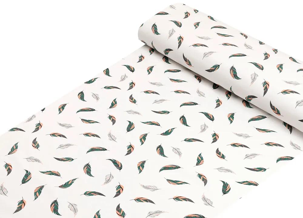 Biante Detské bavlnené posteľné obliečky do postieľky Sandra SA-460 Zeleno-ružové pierka na bielom Do postieľky 100x135 a 40x60 cm