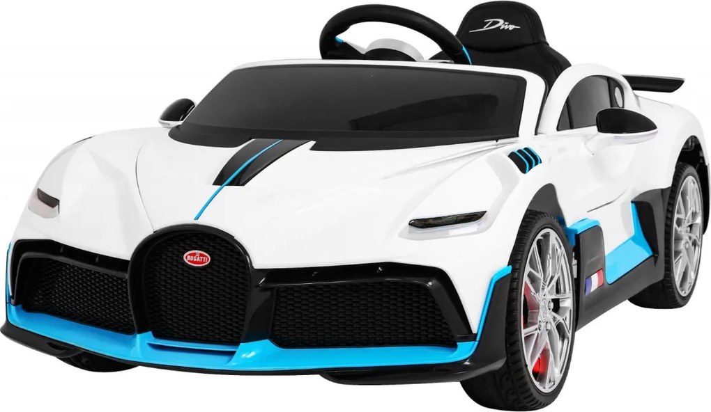 Ramiz Bugatti Divo autíčko na batérie pre deti biele + diaľkové ovládanie + EVA + pomalý štart + LED MP3