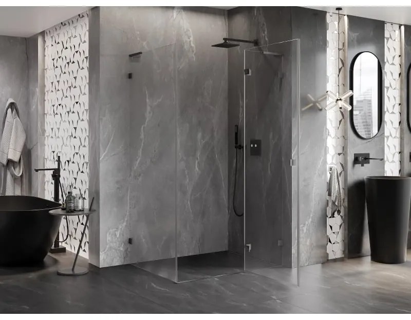 Mexen Lunar, L pravostranný výklopný sprchový kút 95 x 70 cm, 8mm číre sklo, profil grafit brúsený, 834L-095-070-66-00-P