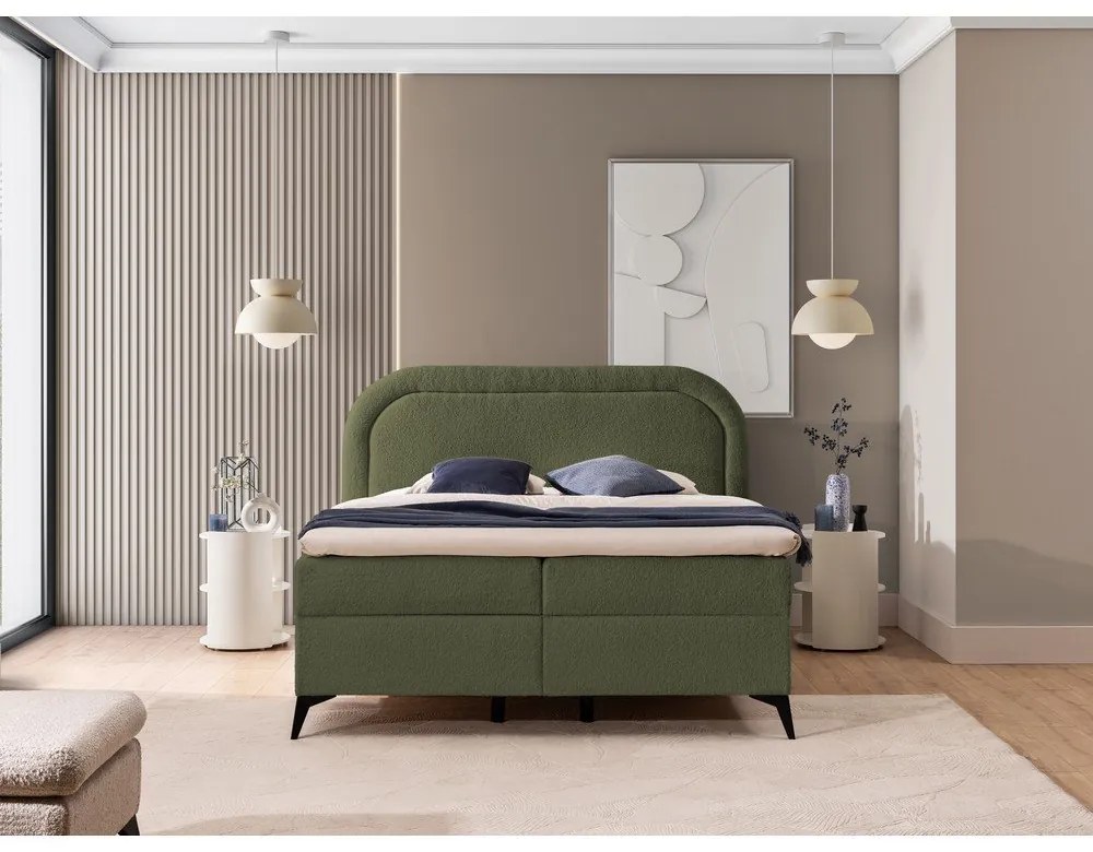Zelená boxspring posteľ s úložným priestorom 160x200 cm Ornes – Ropez