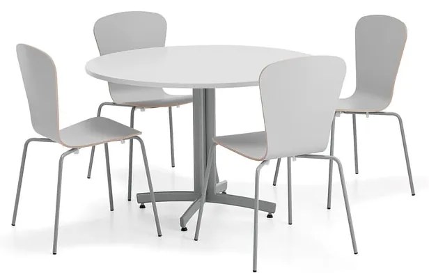 Zostava nábytku SANNA + MILLA PLUS, 1 stôl, 4 stoličky, strieborná/svetlošedá