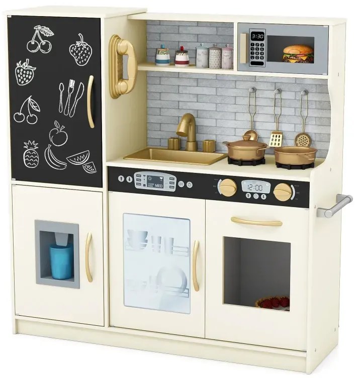 Hracia kuchynka na hranie Kuchynská hracia súprava pre batoľatá s tabuľou 82 x 24 x 80 cm Krémová biela