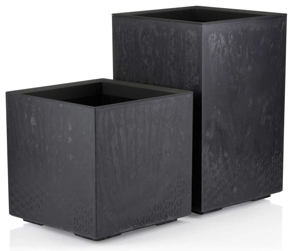 PLASTOVÝ KVETINÁČ NA KOLIESKACH BETONIQUE 40X40 CM IMITÁCIA BETÓNU ČIERNA