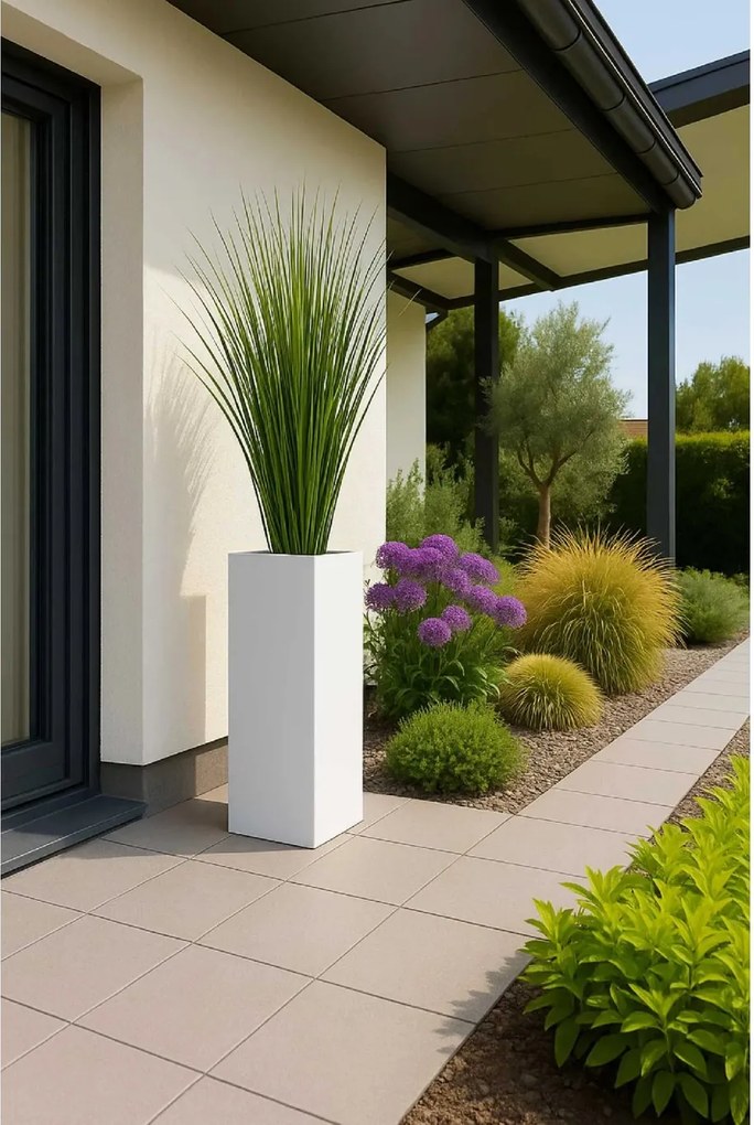 Kvetináč BLOCK pozink, výška 65 cm, biely, vr. vložky