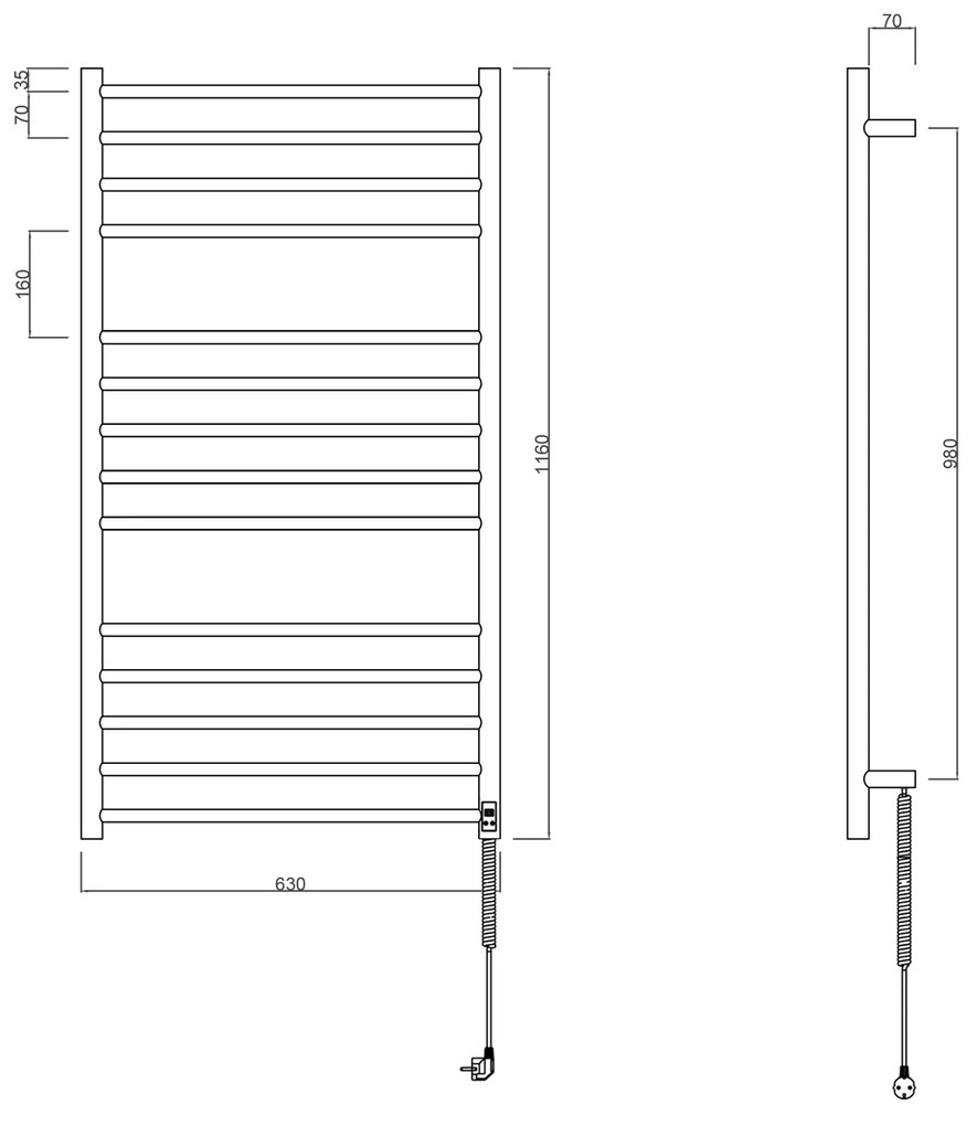 Sapho Sapho, REDONDO elektrický susak uteráka, okrúhly 630x1160 mm, 130 W, čierna matná, ER230BT