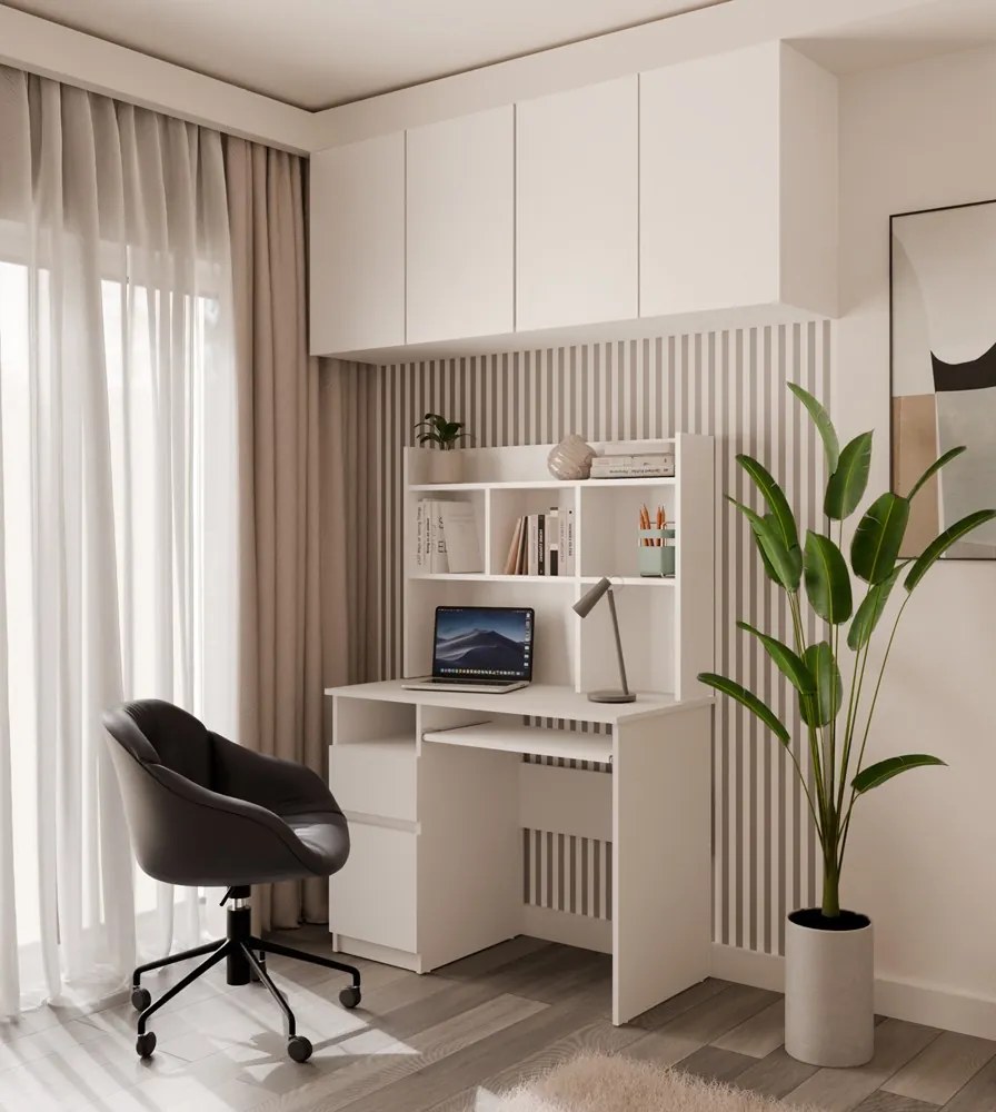 Písací stôl s nadstavbou PORTO ľavý matná biela