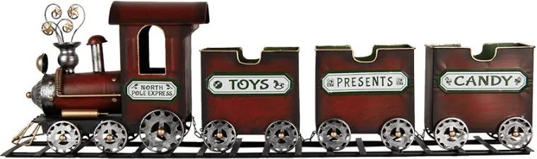 Červená kovová dekorácia vláčik na koľajniciach Christmas Train - 95*19*28 cm