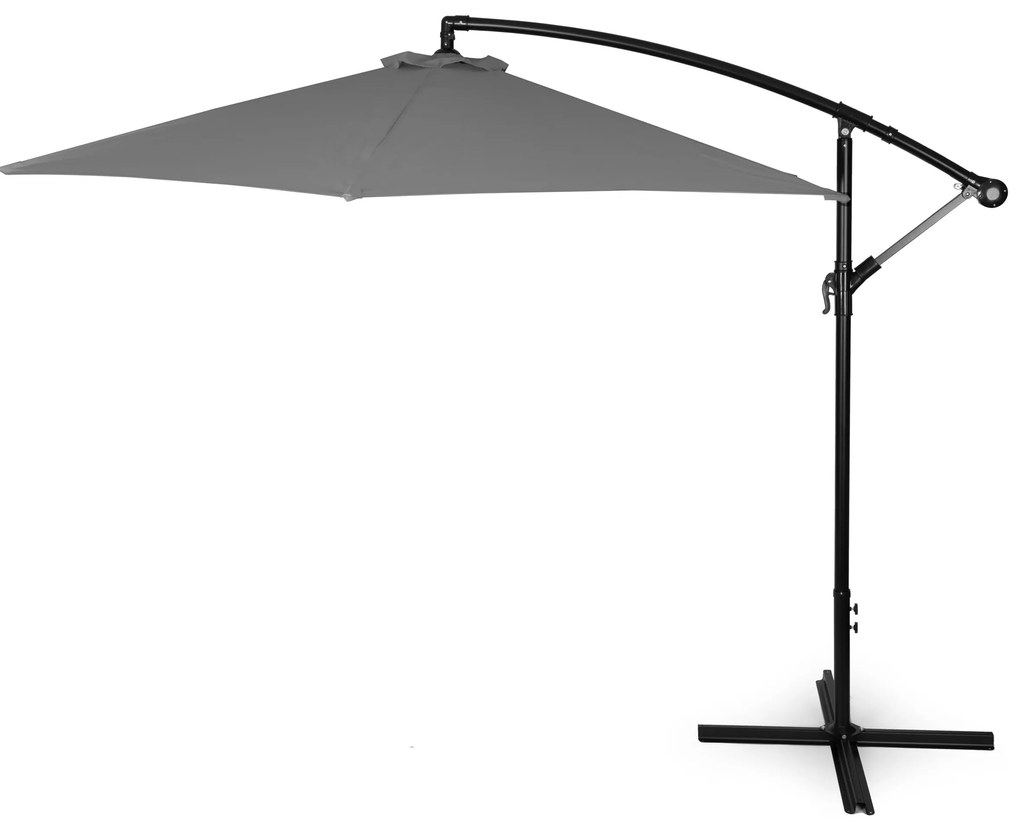Veľký záhradný slnečník s ramenom, skladací, 3m, GREY