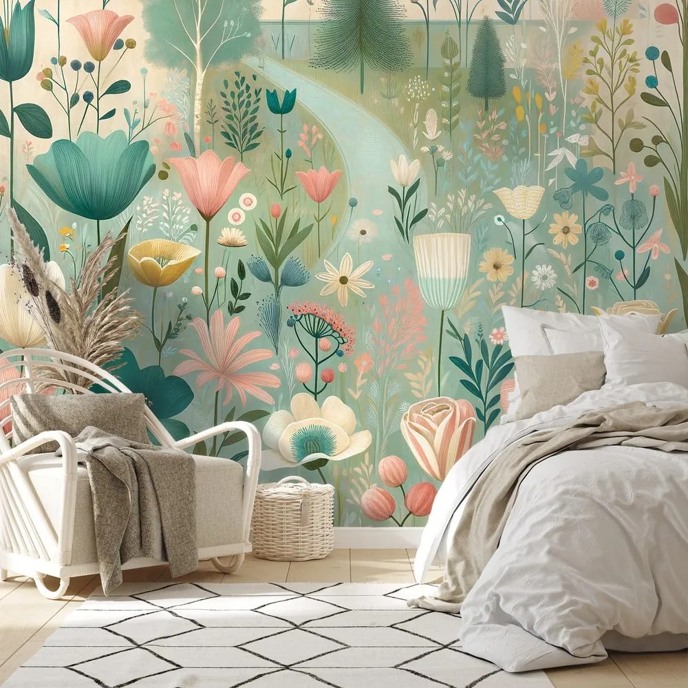 Tapeta pastelová kvetinová lúka