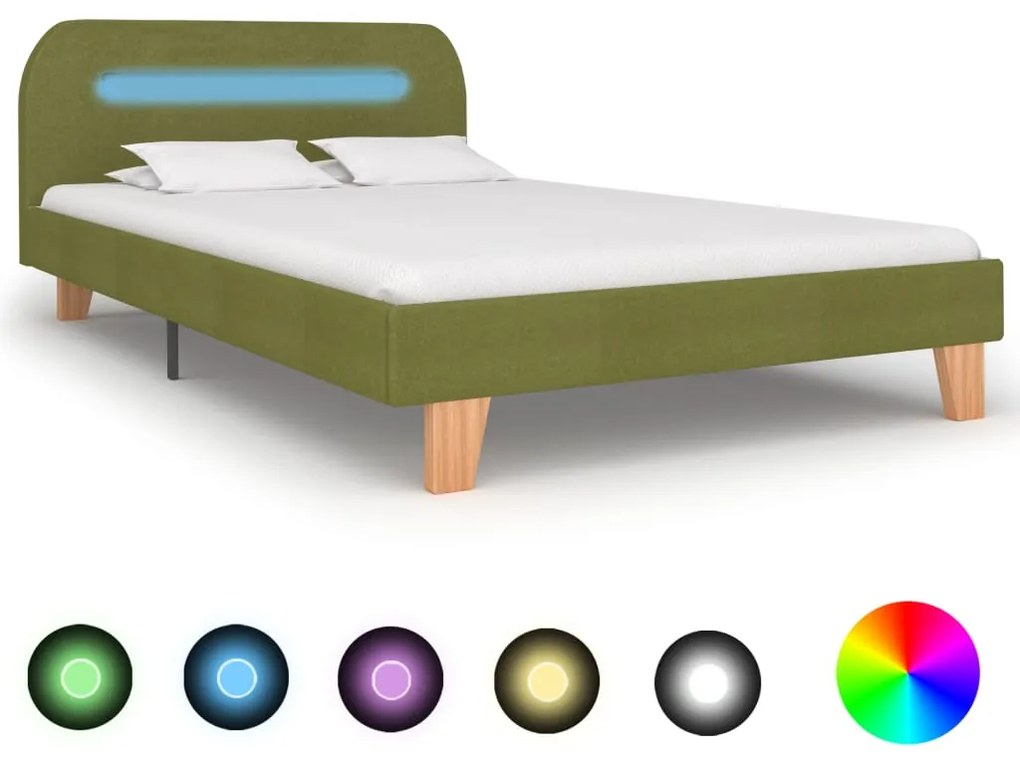 vidaXL Rám postele s LED svetlom zelený látkový 120x200 cm