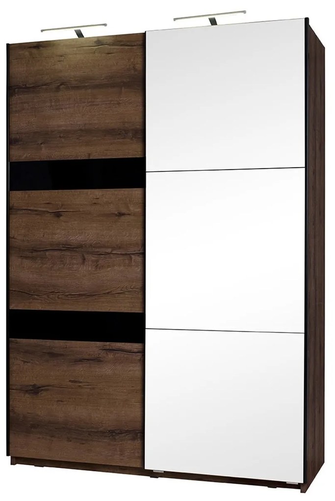 Skriňa Verdek SZ150 VD12, Farby: dub monastery / dub monastery + čierny lesk, Osvetlenie: osvetlenie LED, Systém tichého zatvárania: áno, Zrkadlo: nie