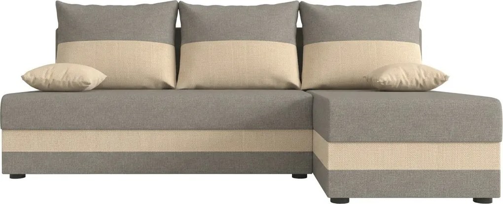 Rozkladacia obojstranná sedacia súprava do L VALERIO SLIM 200x140 cm, svetlosivá/béžová + 2 vankúšiky ZDARMA