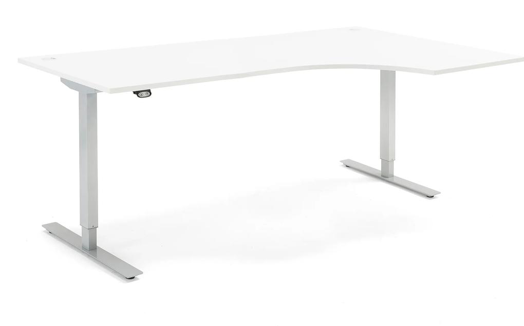 Výškovo nastaviteľný stôl Flexus, rohový, 2000x1200 mm, biela