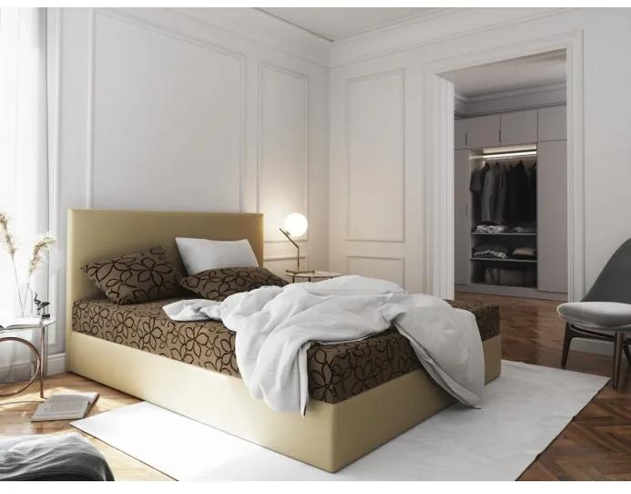 Manželská posteľ z ekokože s úložným priestorom 140x200 LUDMILA - béžová/hnedá