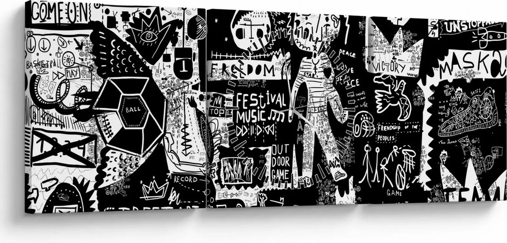 Obraz - Graffiti (s hodinami) (90x30 cm)