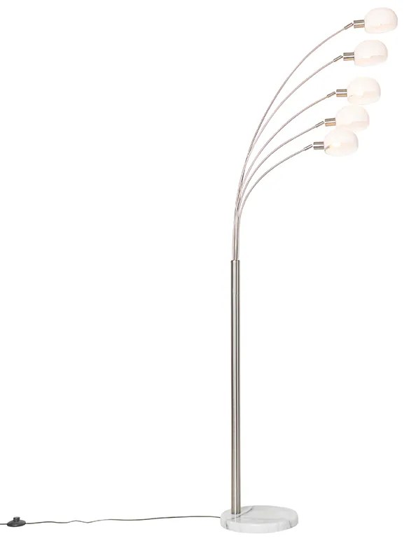 Dizajnová stojaca lampa oceľ s opálovým sklom 5-svetlo - Sixties Marmo