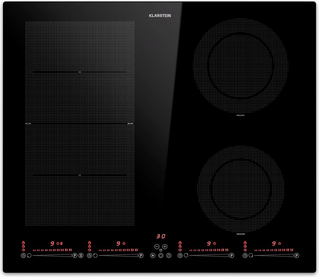 Klarstein Masterzone 60 Hybrid, indukčná varná doska, vstavaná, max. 9600 W, 4 Flex zóny, technológia ThermoBoost, Smart Flex
