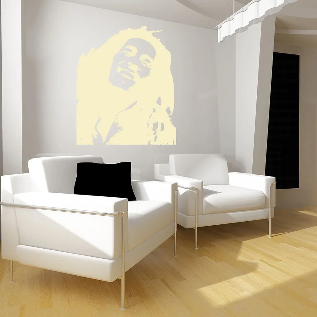 Veselá Stena Samolepka Portrét Bob Marley Farba: hnědá, Veľkosť: 60 x 50 cm