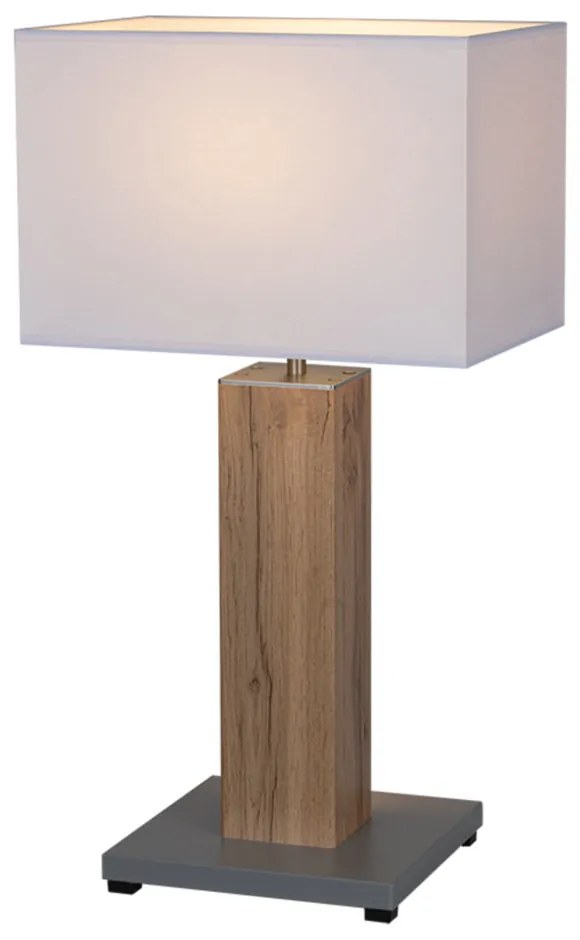 Stolová lampa FLAME, 1xMax.40W, biele textilné tienidlo, dyhovaný dub, G