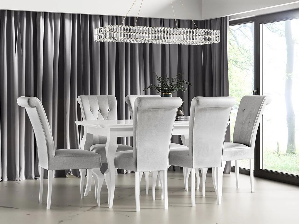 Rozkladací stôl Julia so 6 stoličkami ST63, Dostupné poťahy: Magic Velvet 2258, Farby: biela / biely lesk