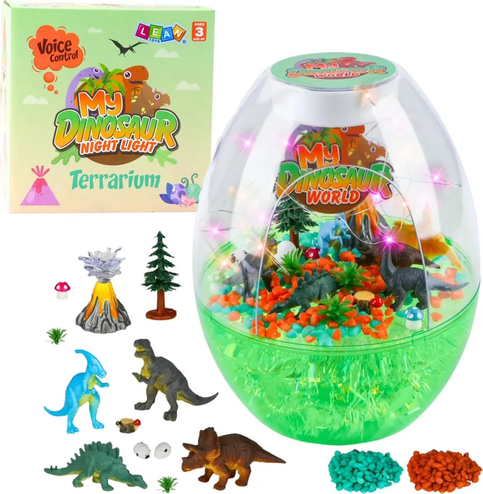 LEAN Toys Dinosaurus Terárium Kreatívna súprava Nočné svetlo Hlasové ovládanie DIY