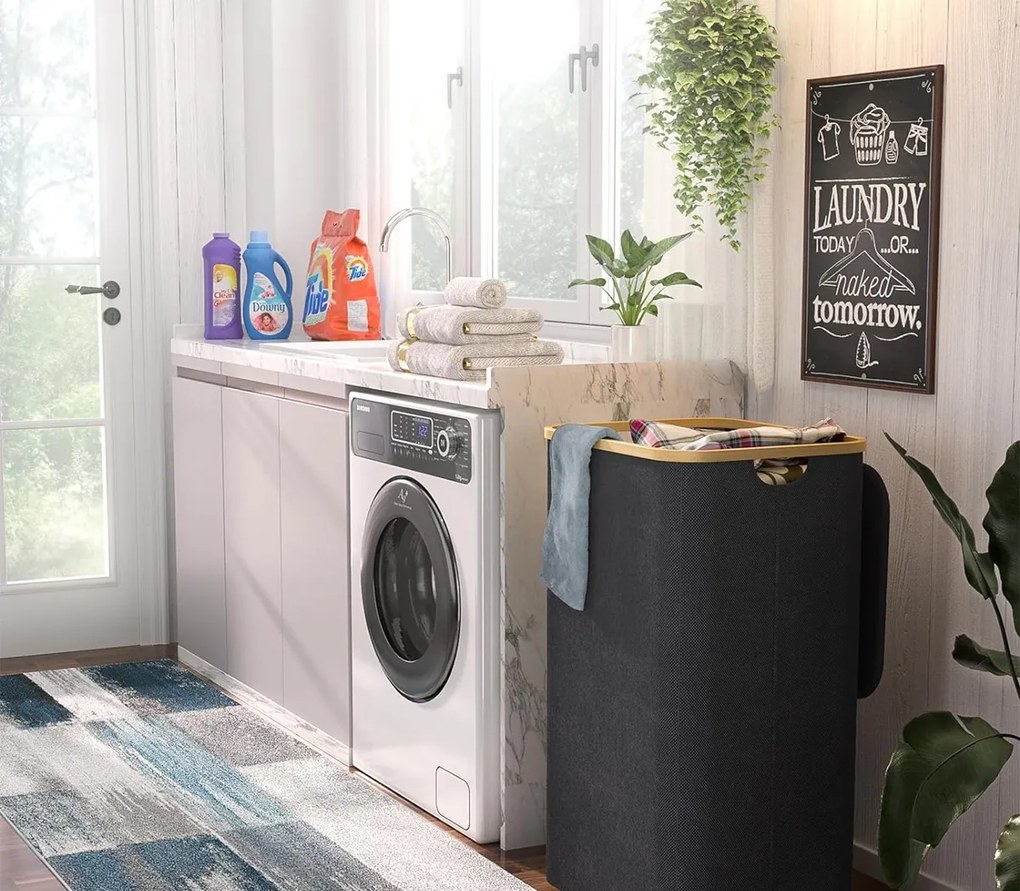 Kesper Kôš na bielizeň, čierny s bambusovým rámom 41x33x51 cm